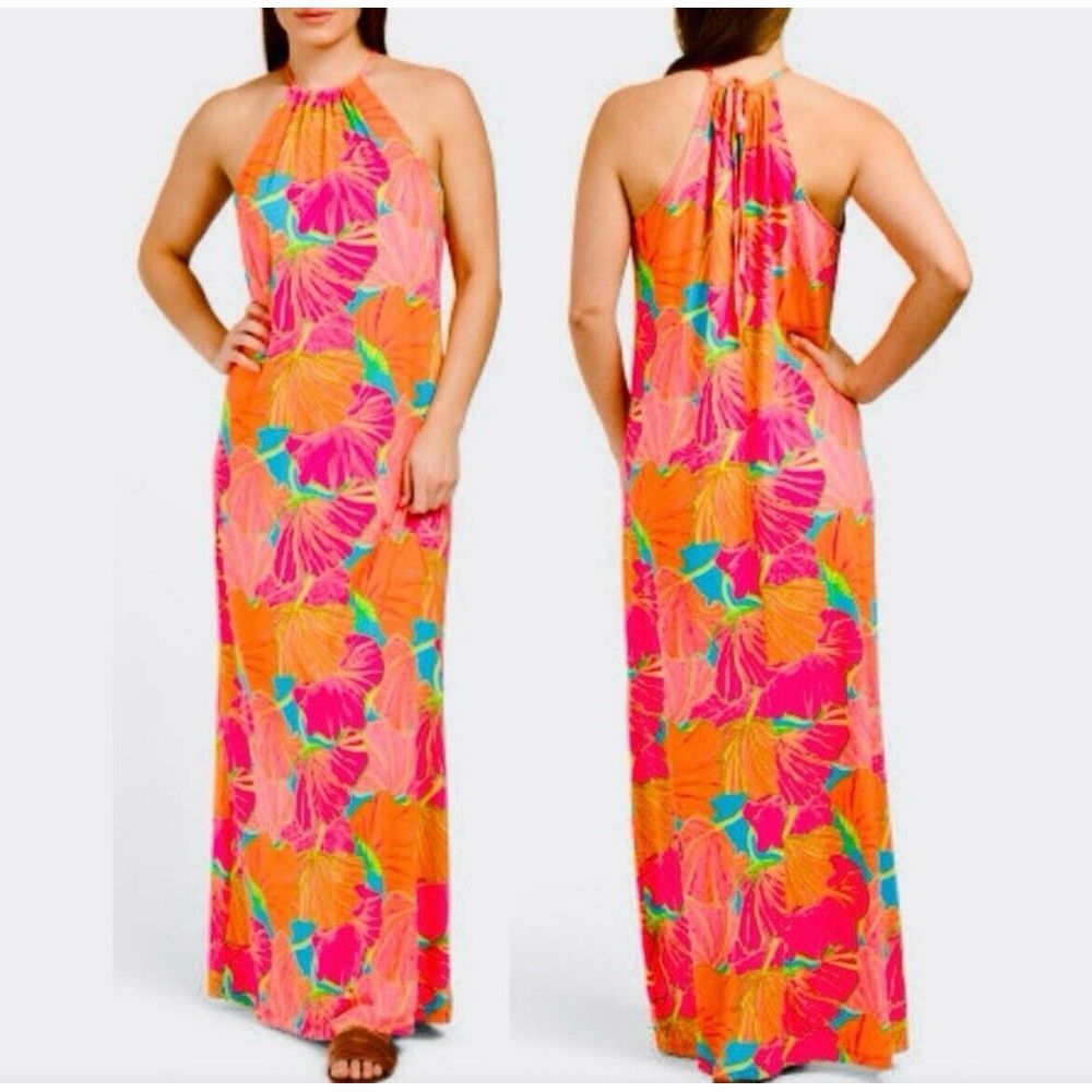 Trina Turk Halter Neck Maxi Dress‎ Womens Small Tropical Beach Vacation NWT